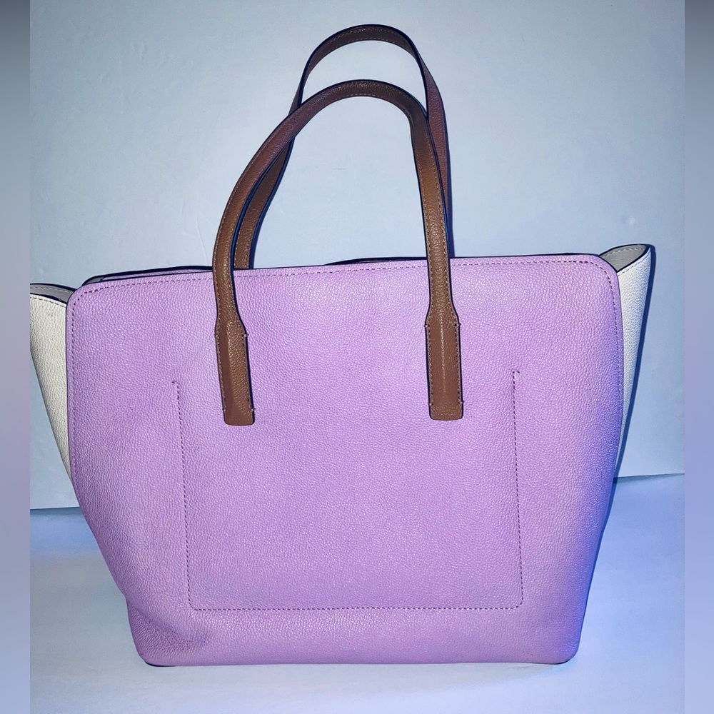 Kate Spade Large Pebbled Leather Lavender and Cream Tote Bag with Brown Handles - Picture 6 of 16